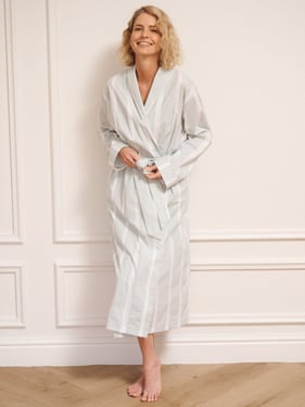 Womens Aqua Blue Brushed Stripe Cotton Grandpa Dressing Gown - 3XL / 22-24 / Aqua