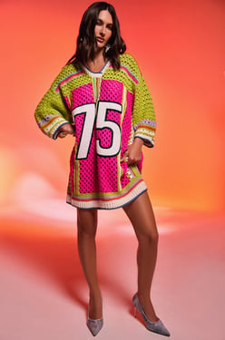 AKIRA Courtside Or Seaside Crochet Jersey Dress | Size Large/XL