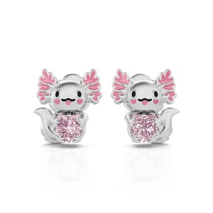 Jeulia Hug Me "Super Cutie" Mexican Axolotl Enamel Sterling Silver Earrings