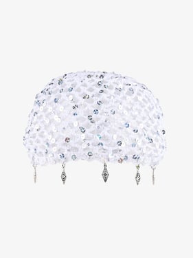Vintage Sequin Mesh Beaded Fringe Cap - White / ONE SIZE