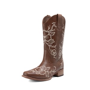 DREAM PAIRS Classic Comfy Square Toe Mid Calf Cowboy Boots