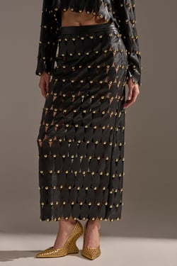 AKIRA The Sneak Peek Studded PU Midi Skirt | Black | Size Large