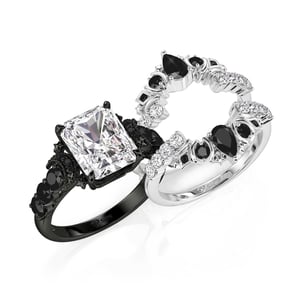 Jeulia Luna Astra Moon and Star Ring Set Radiant Cut Sterling Silver