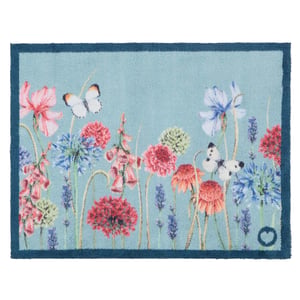 Butterfly Garden Blue Washable Doormat - 65x85cm