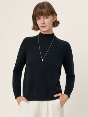 Premium Cashmere Blend Hand-Finished Seamless Mock Neck Ribbed Sweater RHEA - Charcoal Black / XXL