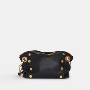 Hammitt Daniel Crossbody Clutch Black Brushed Gold Red Zip Sml
