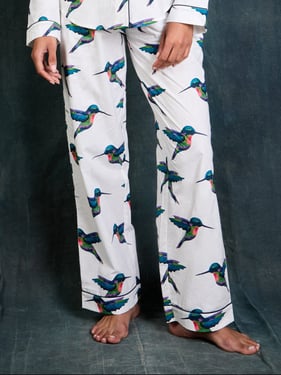 Womens Stand Alone Cotton Pyjama Bottoms, White Hummingbird - 3XL / 22-24 / White