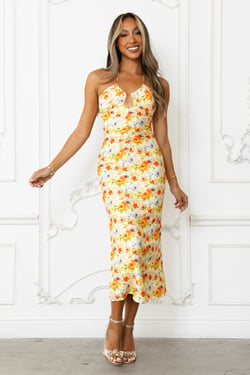 Petals Of Imagination Halter Midi Dress Print