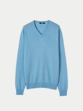 Essential V-Neck Cashmere Sweater - 2XL / azure blue / MK02-900