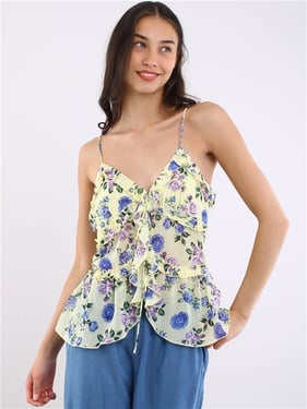 Brave Soul Mandy Floral Tie Top - Yellow - XL