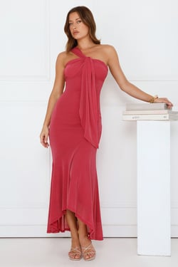 Scene Queen One Shoulder Maxi Dress Rose