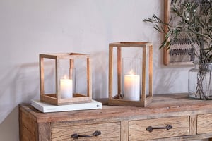 nkuku Sanora Mango Wood Lantern | Candles Holders & Lanterns | Large | Natural