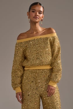 AKIRA Pretty In Gold Off The Shoulder Sweatshirt | Size 2X