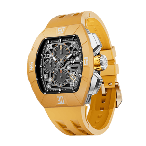 TSAR BOMBA Men's Quartz Watch | Dynamic Yellow | Atomic TB8214 | Fluororubber Bezel | Luxury Sport Watch | 50M Waterproof Sapphire Glass FKM Rubber Strap