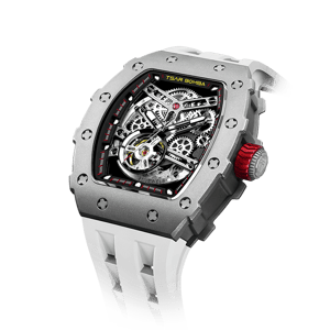 TSAR BOMBA Elemental Series White Men's Automatic Mechanical Watch 閳ワ拷Titanium Bezel, Stainless Steel Case, Skeleton Dial, Sapphire Crystal, Fluororubber Strap, 50M Water Resistance, A+ Luminous