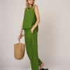 Green Linen-Blend Sleeveless Swing Top