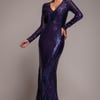 Goddiva Two Toned V Neck Sequin Maxi - Purple