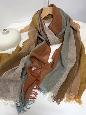 Cotton Linen Striped Lightweight Soft Scarf - Amber Stripe / One Size