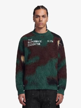 Embroidered Camouflage Shaggy Knitted Sweater - Classic Camouflage / XL