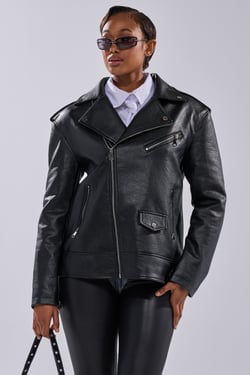 AKIRA The Bigger The Better Oversized Moto Jacket | Black | Size XL