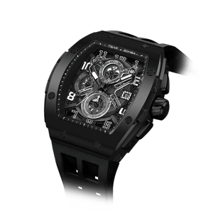 TSAR BOMBA Men's Luxury Quartz Chronograph Watch | Black | Tonneau Stainless Steel Case | Sapphire Glass | 50M Waterproof Sport Wristwatch | Elemental TB8211Q