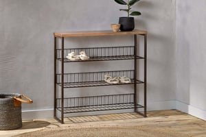 nkuku Kiyoma Iron & Wood Tall Standing Shelves | Storage Furniture | One Size | Natural