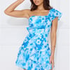 Ultimate Brunch One Shoulder Mini Dress Blue