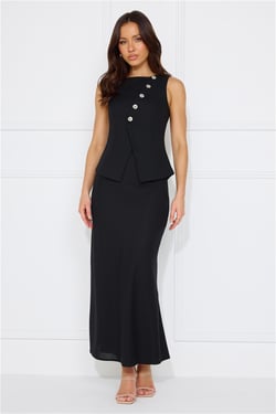 Days In Linen Blend Maxi Skirt Black