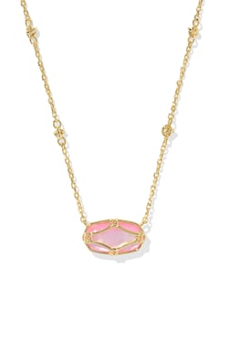 Elisa Lattice Frame Gold Short Pendant Necklace Blush Ivory Mother Of Pearl