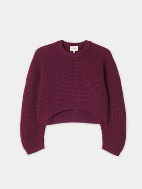 Oval-Sleeve Cropped Cashmere Sweater - L-XL / burgundy / WK1088-1919