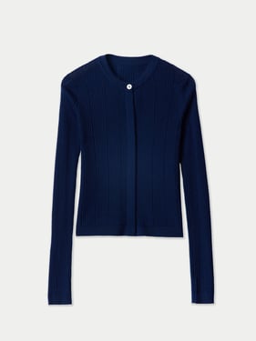 Hidden Button-Front Cashmere Silk Cardigan - XL / mood indigo / WK0970-7019