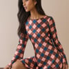 Brown and Pink Check Satin Romy Mini Dress
