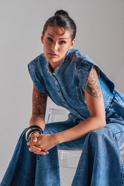 AKIRA Dont Play With My Heart Denim Blouse | Light Blue | Size Large