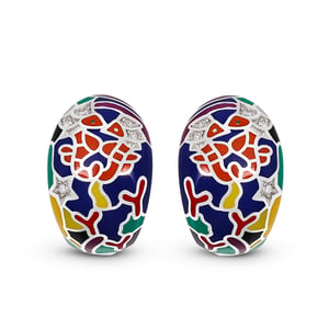 Jeulia "Sea Life" Multicolored Enamel Sterling Silver Hoop Earrings