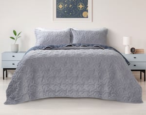 QE Home Stars Velvet Quilt Set, Geometric, Grey, Twin