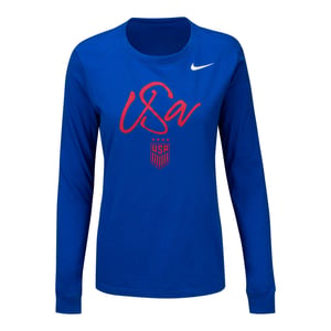 Women's Nike USWNT Script Royal Long Sleeve Tee / XL