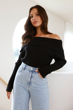 Winter Date Night Knit Top Black