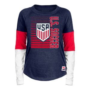 Women's New Era USMNT Colorblock Navy Long Sleeve Tee / 2X