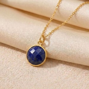 Gold Plated Round Blue Sapphire September Birthstone Charm Necklace