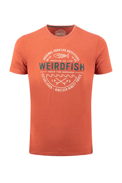 Weird Fish Waves Front Print Graphic T-Shirt Rust Leaves Size M