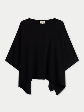 Timeless Boat Neck Cashmere Poncho - One Size / Black / WK1016-1481