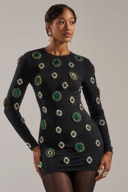 AKIRA Bling Mesh Mini Dress With Rhinestone Embellishments | Black | Size 1X