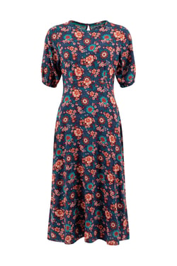 Weird Fish Everly Viscose Printed Viscose Dress Dark Blue Size 8
