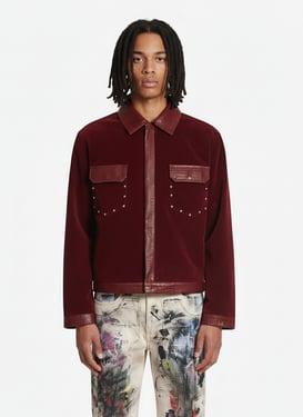 Vintage Suede PU Leather Collar Zip Up Jacket - Wine Red / 2XL