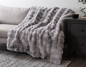 QE Home Bubble Faux Fur Throw in Turtledove, Geometric, Green