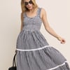 Black Gingham Shirred Tiered Darla Maxi Dress