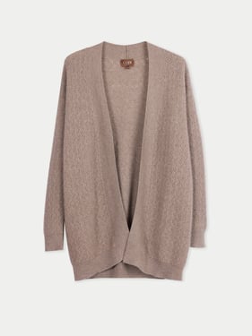 Organic Color Ajour Knit Open-Front Cashmere Cardigan - 2XL / taupe / WK1032-57