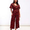 Red Floral Flutter Sleeve Jumpsuit - 12