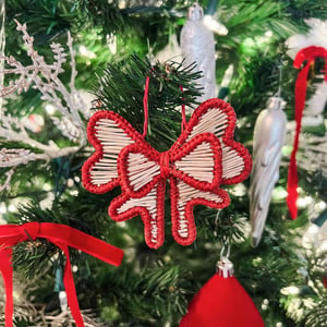 Holiday Bow Handwoven Iraca Palm Ornament - Red