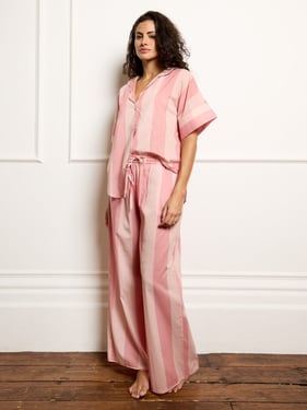 Womens Cotton Oversized Pyjamas Pink Stripe - 3XL / 22-24 / Pink